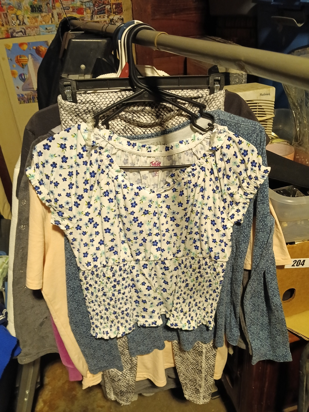 Justice White Floral Peasant Top with Blue Flowers